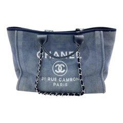 Chanel Deauville Tote Medium Navy Denim Top Handle 2012