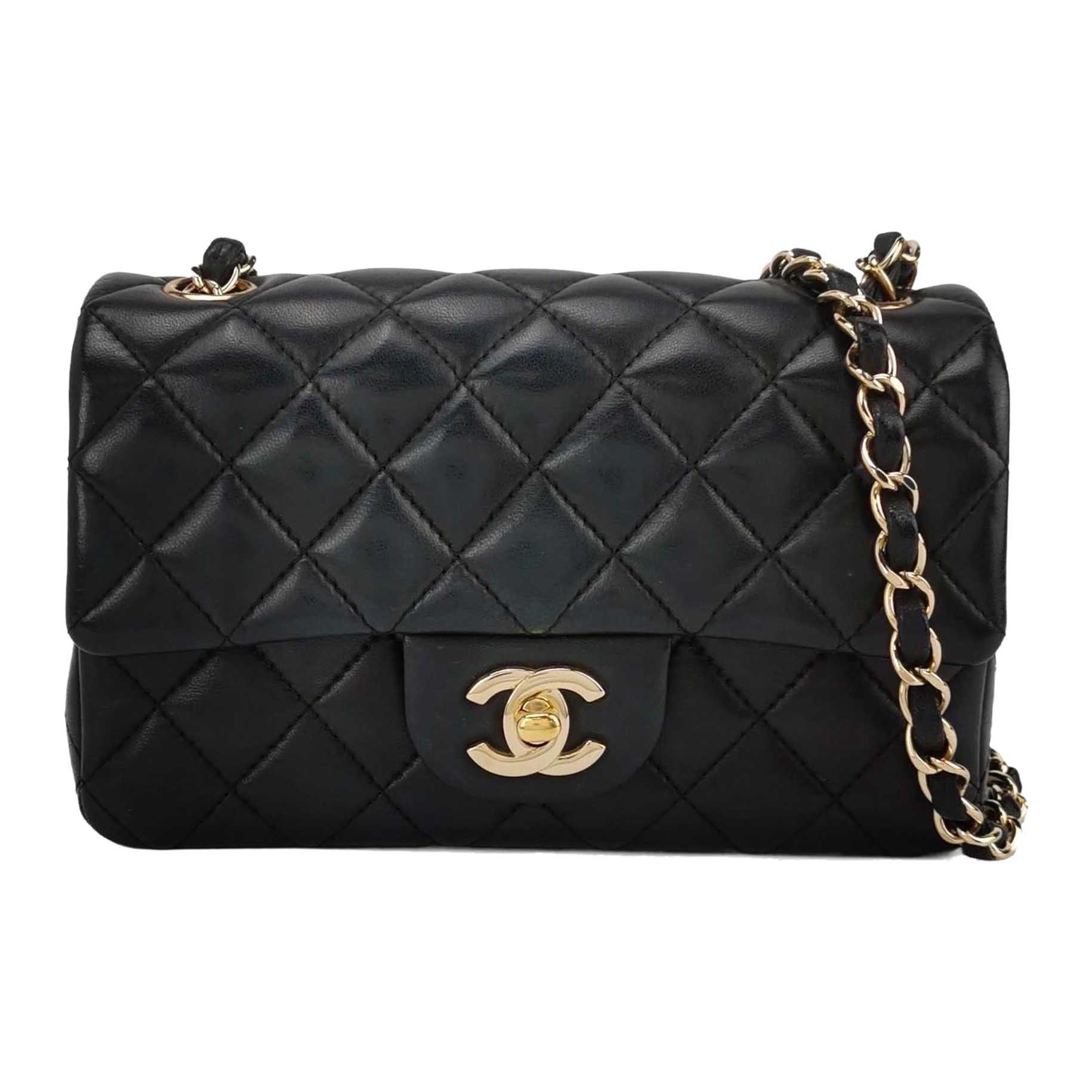 Chanel Classic Flap Rectangular Mini Black Lambskin Leather Gold HW 2016-17 For Sale