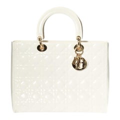 Dior Lady Large Vintage Cannage Vernice Bianca