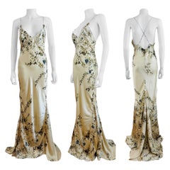 Vintage anni 2000 Roberto Cavalli Maxi floreale in sbieco in seta Abito da sposa a sirena