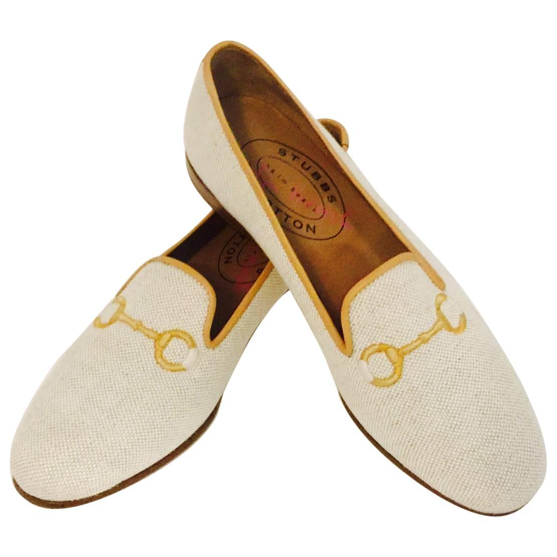 Stubbs & Wootton Palm Beach Canvas Slippers With Horsebit Embroidery 