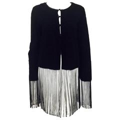 Giorgio Armani Black Suede Jacket With Whipstitched Design and Long Fringe Hem