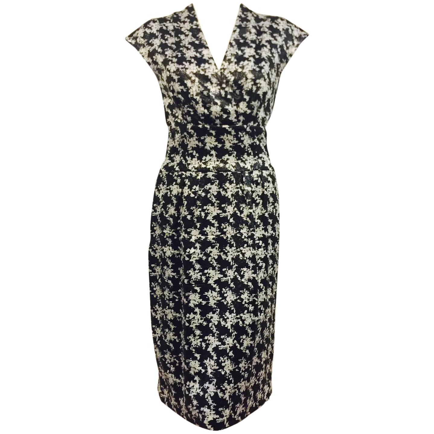 Escada Black and White Silk Blend Abstract Houndstooth Cocktail Dress  For Sale