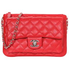 Chanel Red Quilted Caviar Leather Daily Zippy Crossbody Bag