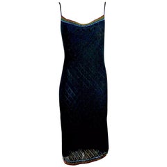 CHRISTIAN DIOR -JOHN GALLIANO F/W 2001 Lattice Bead Embroidered Knit Slip Dress