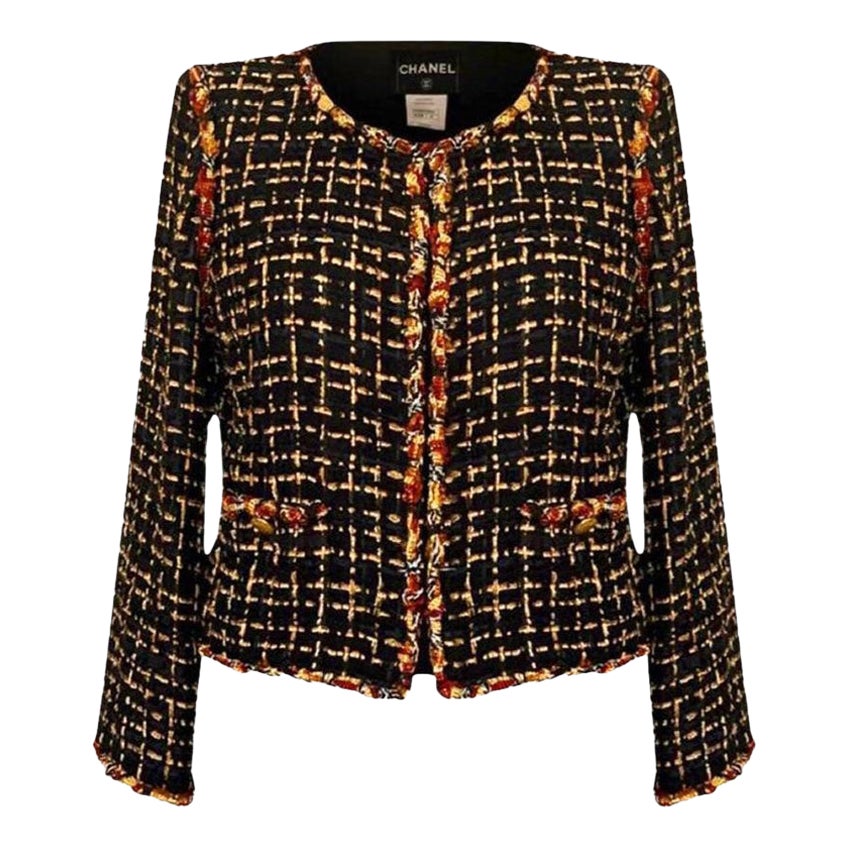 Chanel 14K$ Veste en tweed avec rubans noirs et accents Jewell 38 FR