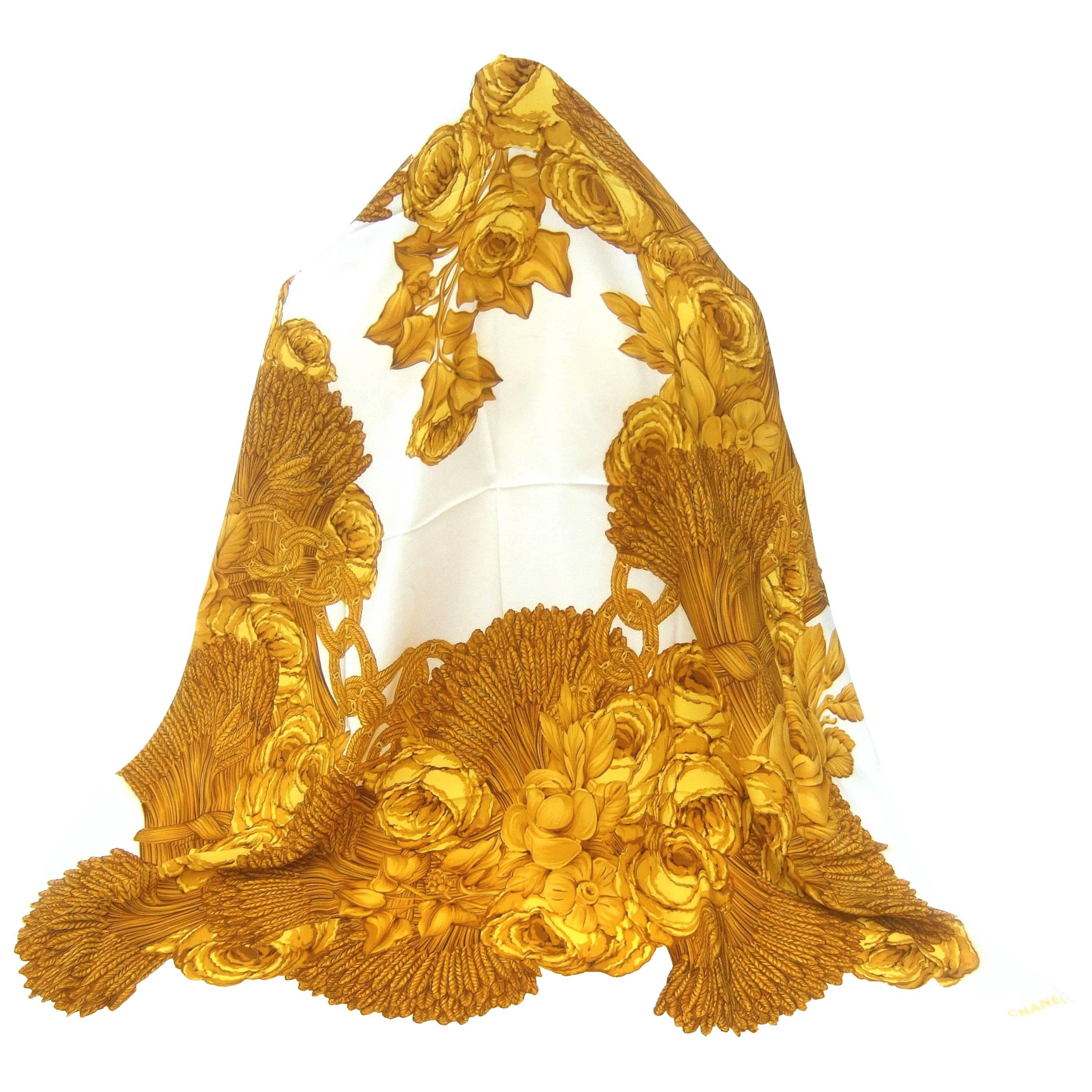 Chanel Luxurious golden silk rose scarf ca 1990s