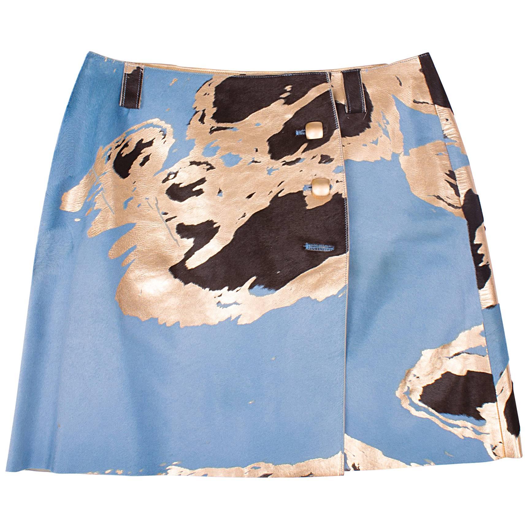Chanel Calfskin Skirt - light blue/brown/gold  For Sale