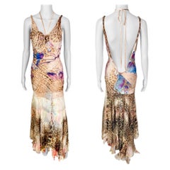 Roberto Cavalli S/S 2002 Runway Sheer Silk Animal Floral Print Evening Dress