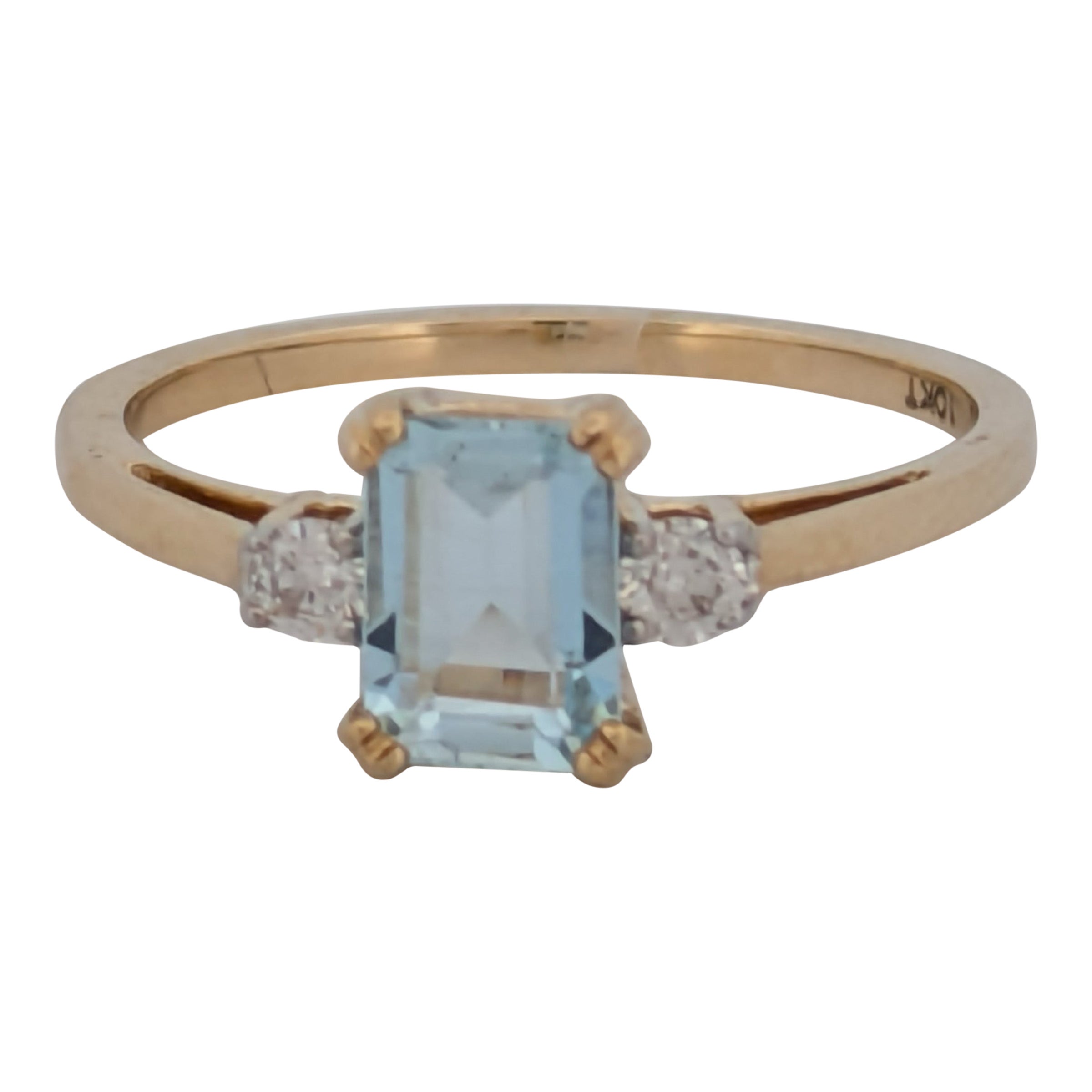 Reine bague en or blanc 10 carats avec 0,10 diamants et 1,05 aigue-marine, taille de bague 6,5 en vente