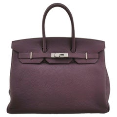 Vintage Hermès Birkin 35 Torillon Clemence Leather N5 Cassis Violet Palladium Hardware 2