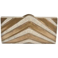 R&Y Augousti Vintage Shagreen and Brass Sculptural Clutch