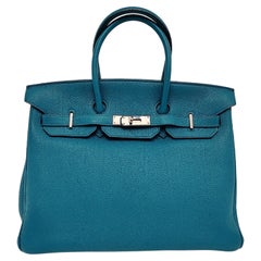 Hermes Birkin 35 Clemence Leather 7W Bleu Izmir Palladium Hardware 2012