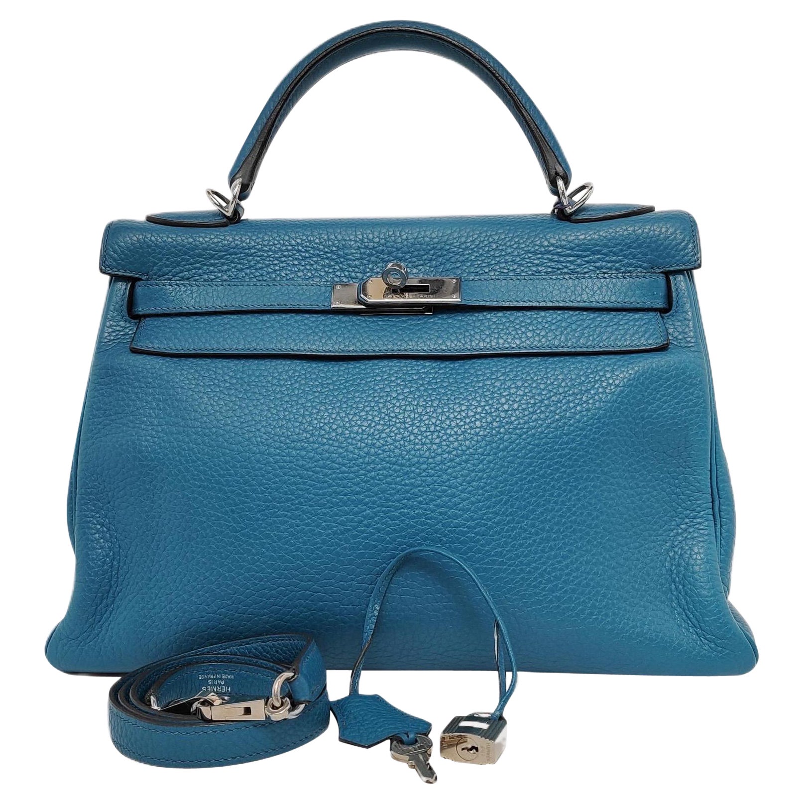 Hermes Kelly Retourne 32 Clemence Leather B3 Bleu Zanzibar Palladium Hardware 20