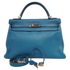Hermes Kelly Retourne 32 Clemence Leather B3 Bleu Zanzibar Palladium Hardware 20