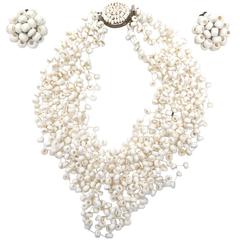 White Signed Langani Multi Strand Bead Necklace & Pair of Matching Earrings 6