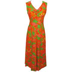 Vintage Vibrant Summer Dress With Abstract Print Maxi Schwartz Liebman Textiles 70s M