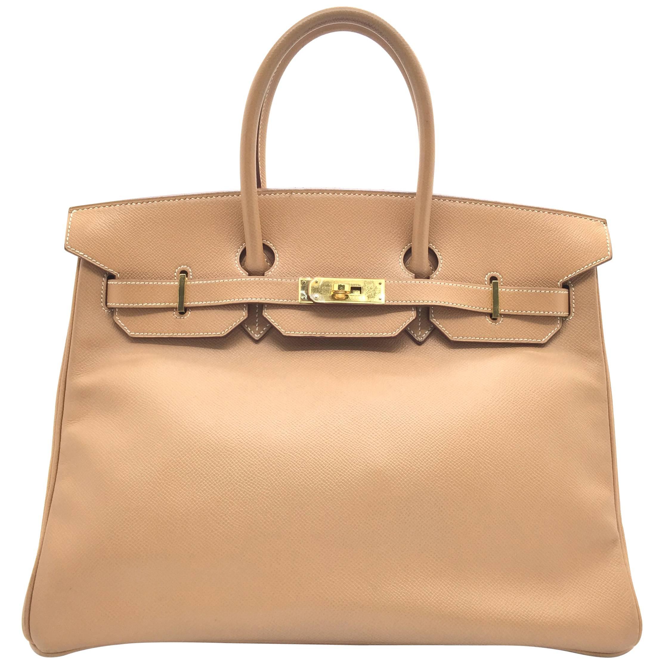 Hermes Birkin 35 Tabac Camel VGC Leather GHW Top Handle Bag