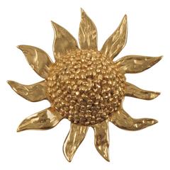 Vintage Yves Saint Laurent YSL Paris Pin Brooch Gilt Metal Large Sunflower