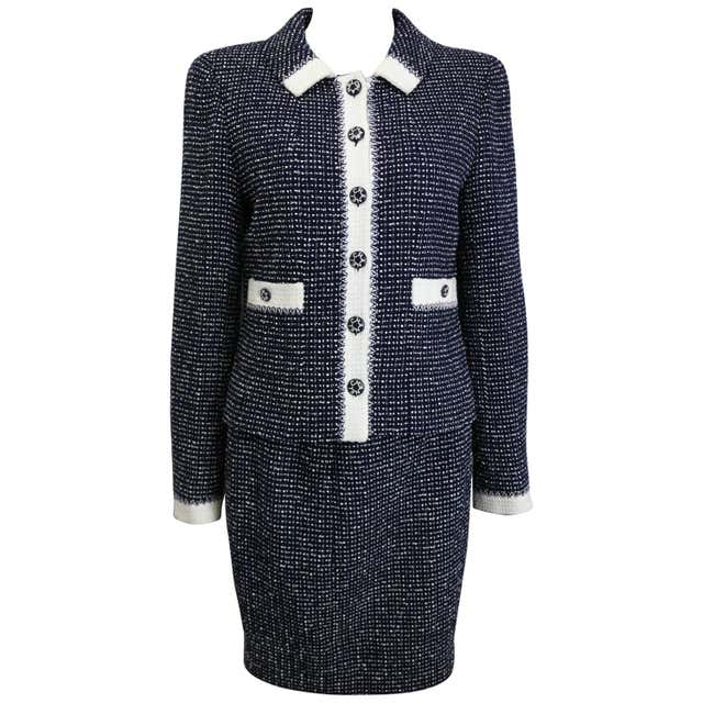 Chanel White and Navy Tweed Jacket and Skirt Ensemble at 1stDibs ...