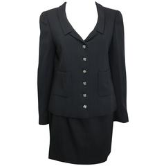 Chanel Little Black Jacket and Skirt Suit with Gripoix Coloured Clover Buttons 5