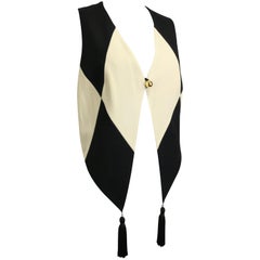 Vintage Moschino Cheap and Chic Black and White Harlequin Waistcoat with Tassels