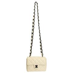 Retro Chanel Vanilla Quilted Lambskin Leather with Black Vinyl Chain Mini Flap Bag