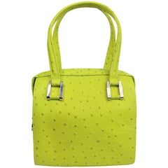 Retro Charles Jourdan Green Ostrich Leather Handbag