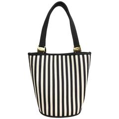 Vintage Salvatore Ferragamo Black and White Stripe bucket handbag with Strap