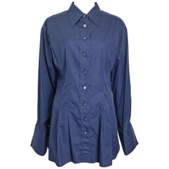 Vintage Chanel Navy Cotton Collar Shirt with Cuff 