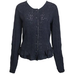 2008 Chanel Black Crochet Knit and Ruffle Bottom Cardigan