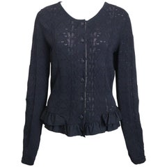 2008 Chanel Black Crochet Knit and Ruffle Bottom Cardigan 