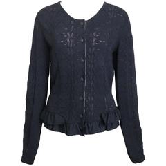 Chanel Black Crochet Knit and Ruffle Bottom Cardigan 4