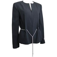 Chanel Black Wool Waist Chain Collarless Jacket 8