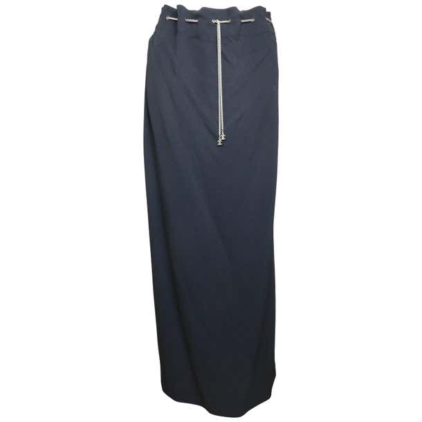Chanel Black Long Skirt with Silver Chain Waist For Sale at 1stDibs ...