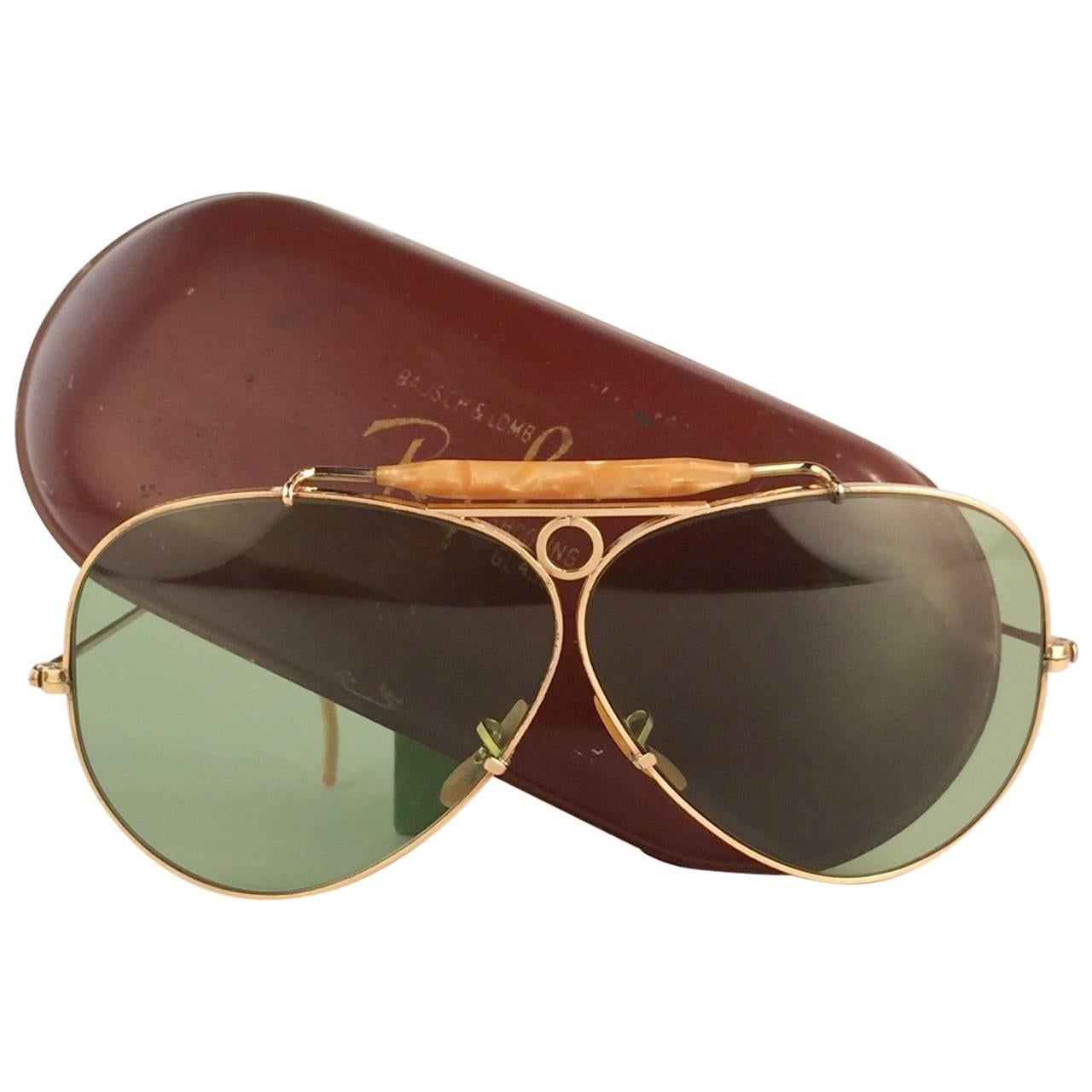 Nouveau Ray Ban Shooter 1950's Classic 12K Gold Filled USA Collectors Sunglasses