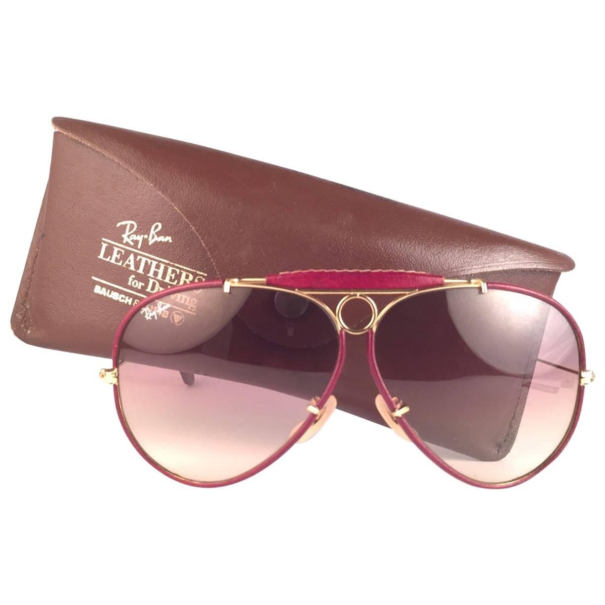 New Vintage Ray Ban Leathers Shooter Burgundy 62Mm B&L Sunglasses