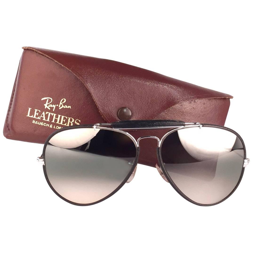 New Vintage Ray Ban Leathers Black Outdoorsman 62Mm B&L Sunglasses 