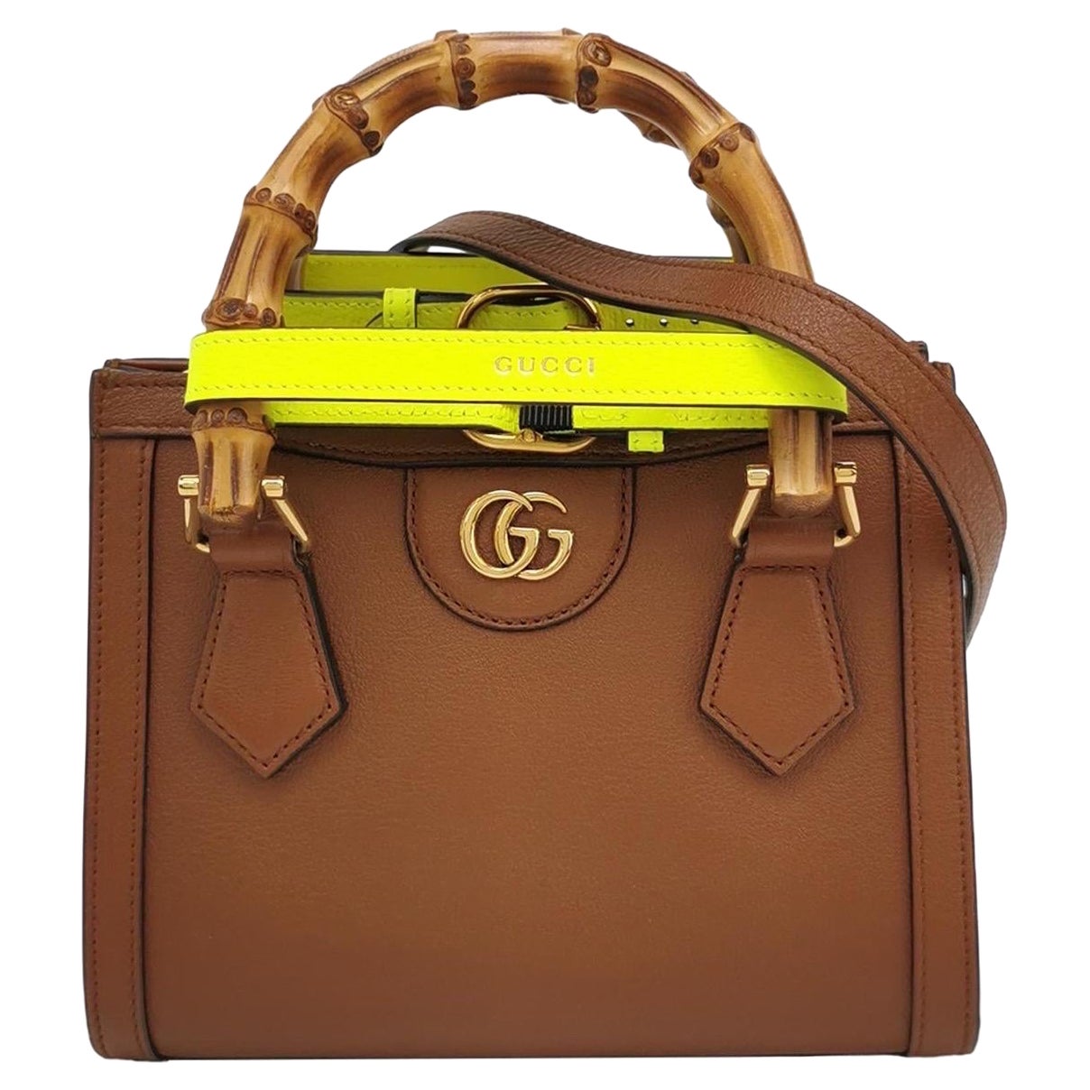Gucci Diana Mini Brown Leather Bag Bamboo Handle with Strap
