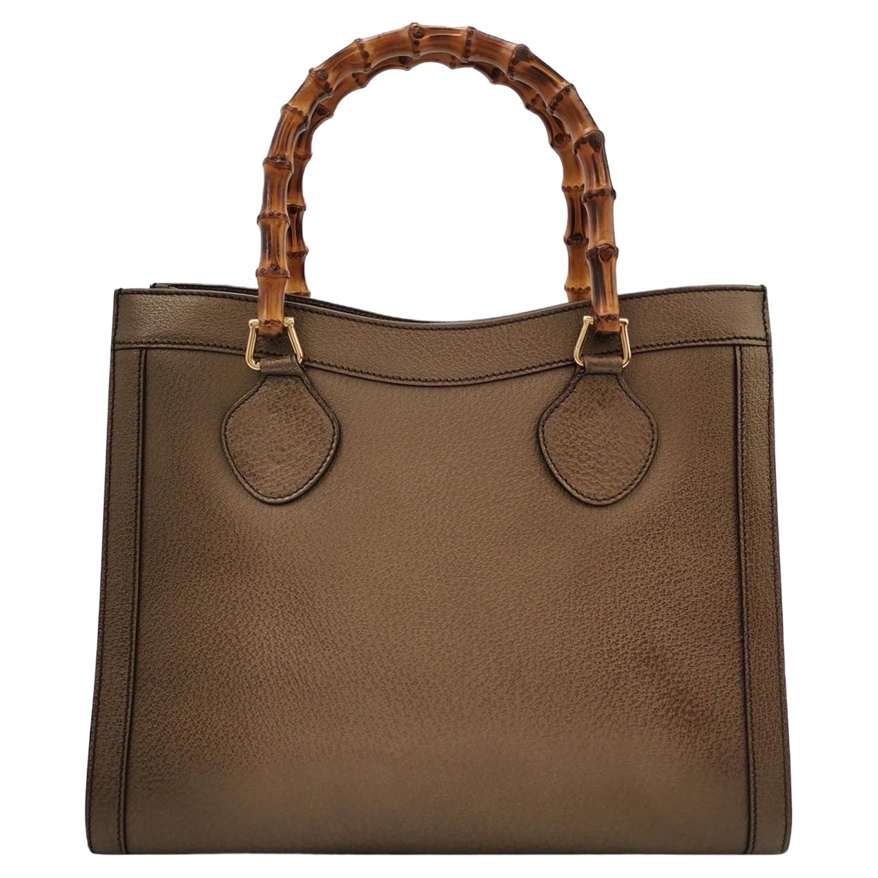 Gucci Diana Vintage Große Metallic Kupfer Leder Bambus Top Handles Tote