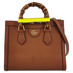 Gucci Diana Small Tan Brown Calfskin Leather Bamboo Top Handles Crossbody Bag