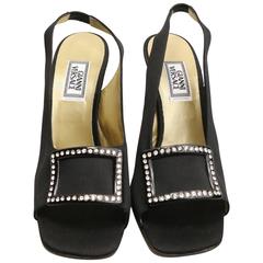 Gianni Versace Black Satin Open Toe Slingback with Rhinestones 2
