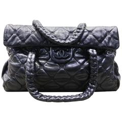 Chanel Black Quilted Lambskin Leather Double Straps Handbag
