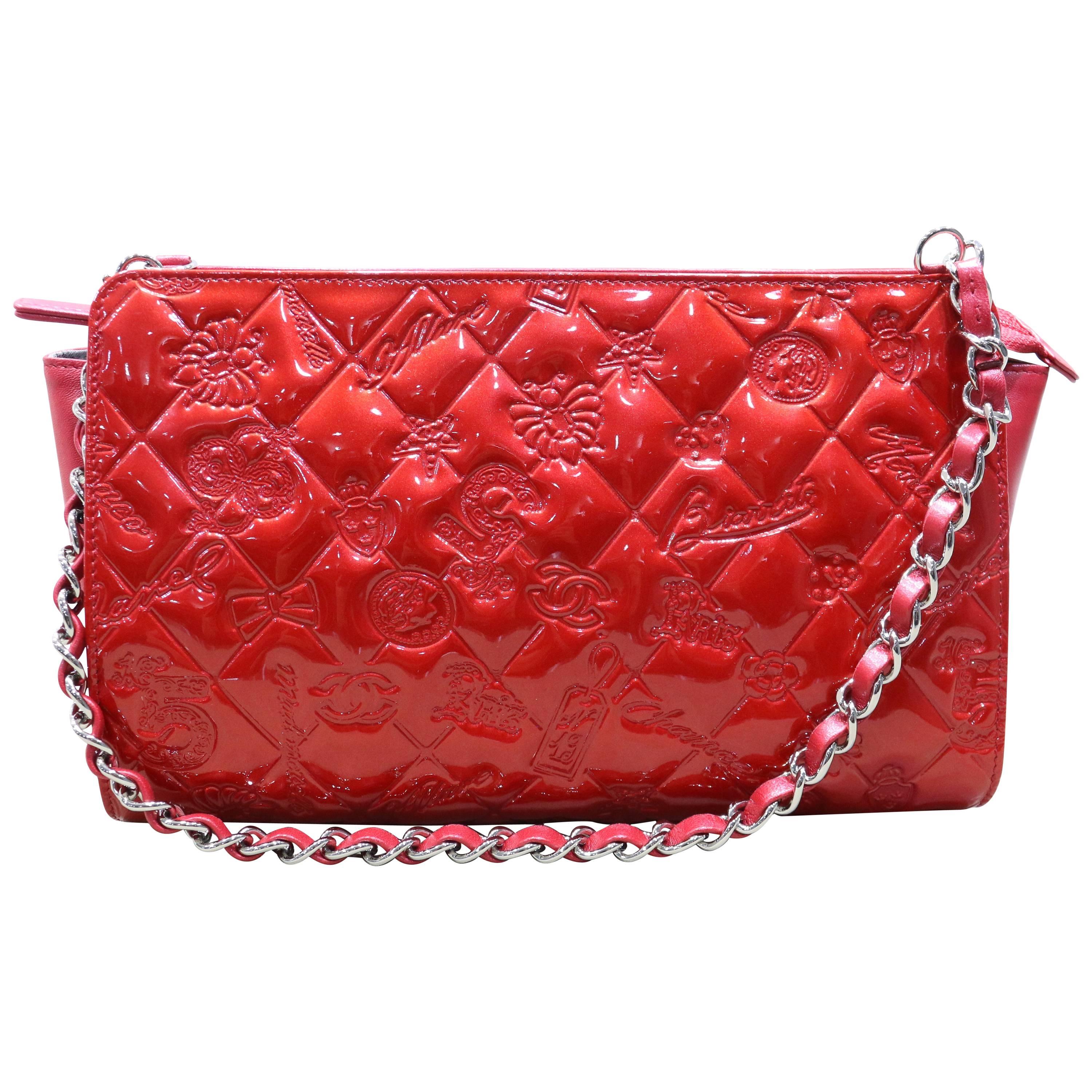 Chanel Red Patent and Lamb Icon motif Porch Bag