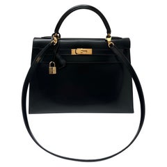 Schwarze Kelly 32 Tasche von Hermès