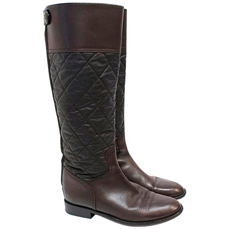 Chanel Brown Leather Quilted Long Boots  For Sale
