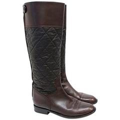 Chanel Brown Leather Quilted Long Boots 