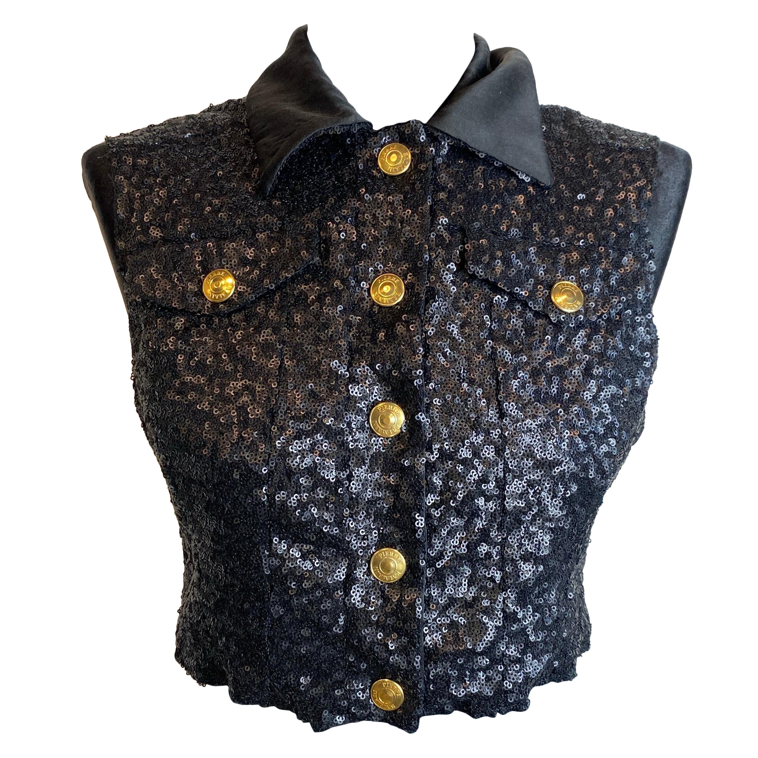 Black paillettes Pierre Balmain veste For Sale