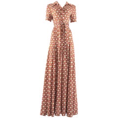 Hermes 1970s novelty print jersey maxi dress