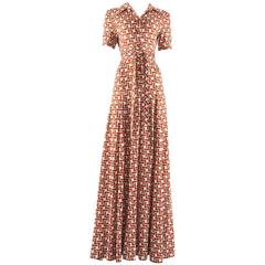 Hermes 1970s novelty print jersey maxi dress 12